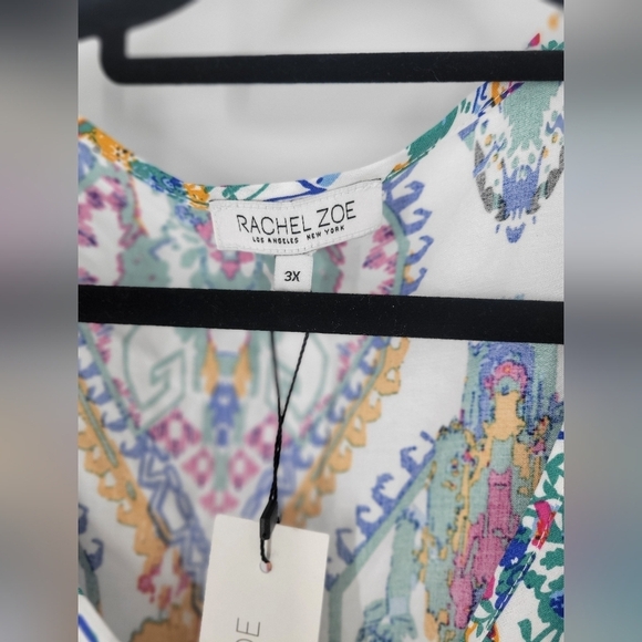 Rachel Zoe Plus Tunic Top 3X Tie Front 3/4 Sleeve Colorful Boho New - Picture 2 of 6